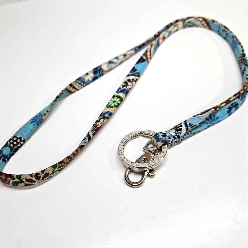 Vera Bradley Fabric Silver Tone Lanyard Keyring ID Work Travel